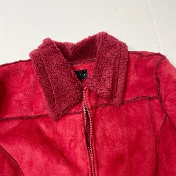 STYLE & Co. Red Faux Sherpa Paneled Zip Up Collared Jacket Size Large - Picture 6 of 10